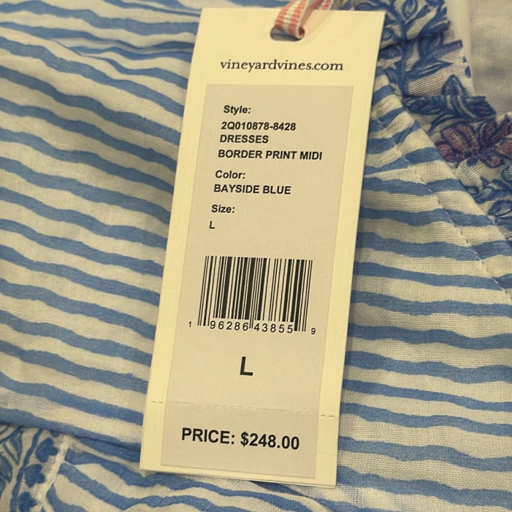 NWT Women's Vineyard Vines border print Bayside blue midi dress! Size large - Picture 6 of 6